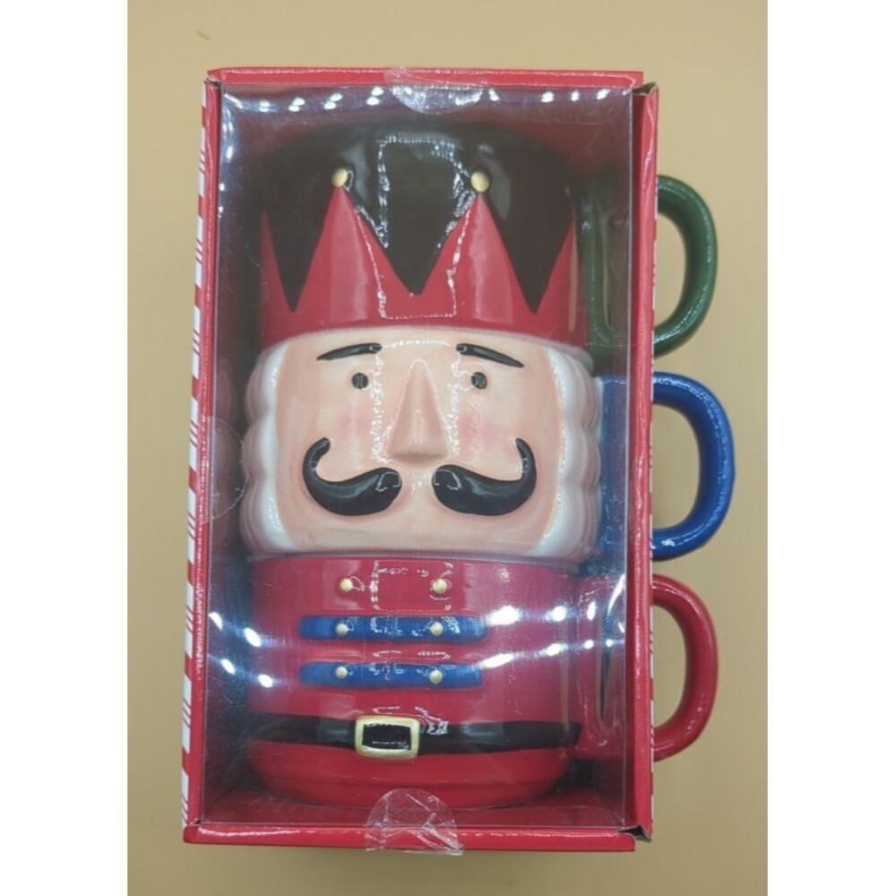 Peppermint Place 3 PC Nutcracker Mug Set Stacking Mugs Christmas Decor